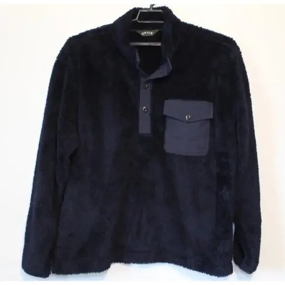 NWT Orvis 1/4 Button Fuzzy Fleece Pullover Navy Plush Sherpa Men's Sz XL H14598 - Picture 9 of 12